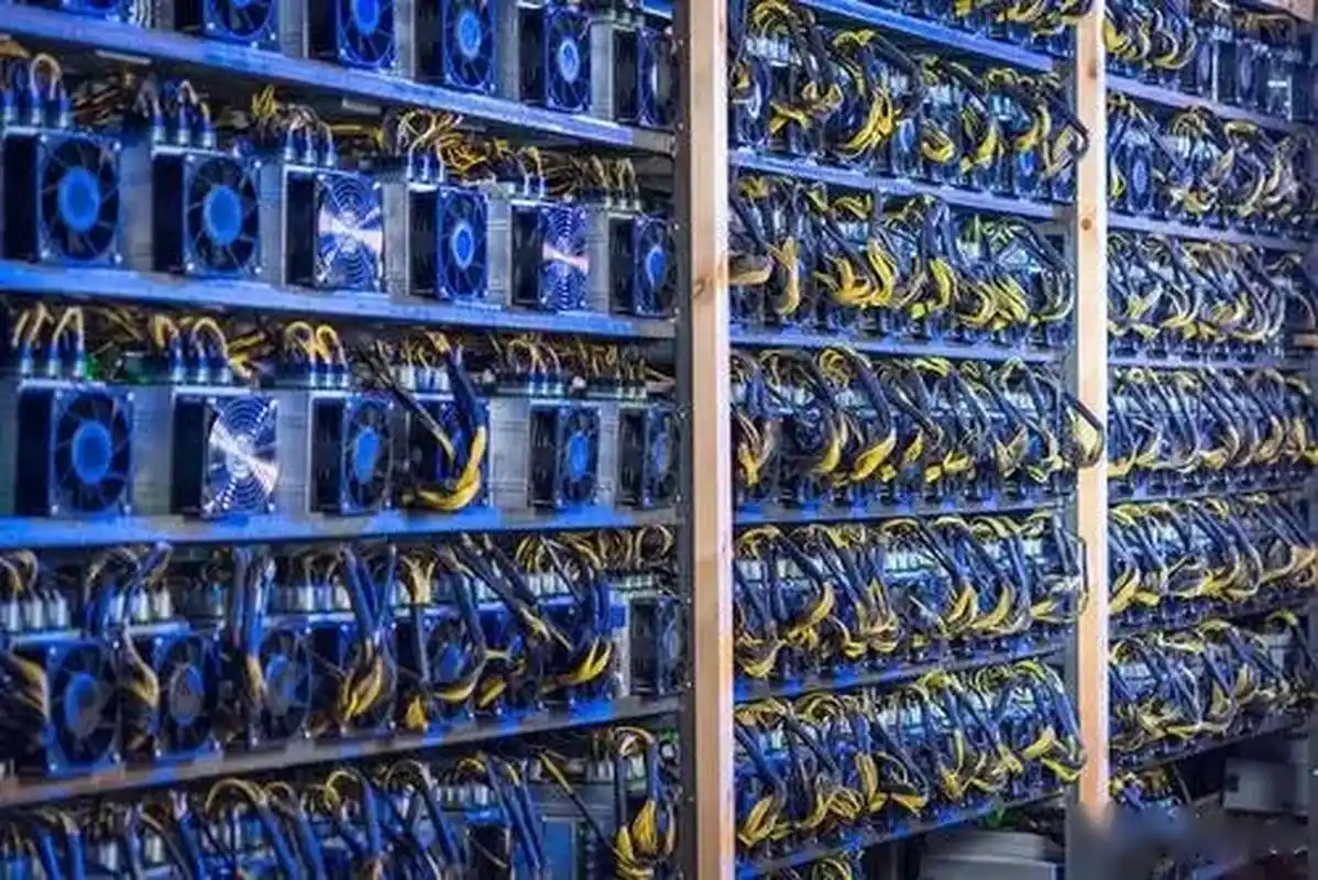 Expansive mining farm hosting numerous mining rigs across multiple cryptocurrency types