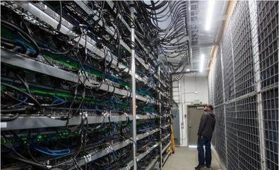 A high-tech mining farm showcasing multiple mining rigs working efficiently